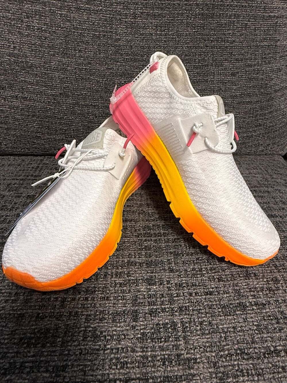 Hey Dude Sirocco Size 7 White Pink Orange Ombre Sneakers Brand New